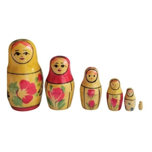 Vintage Russian Folk Art Wooden Nesting Dolls Set of 9 Floral Woman Apx 6" READ - Picture 4 of 10